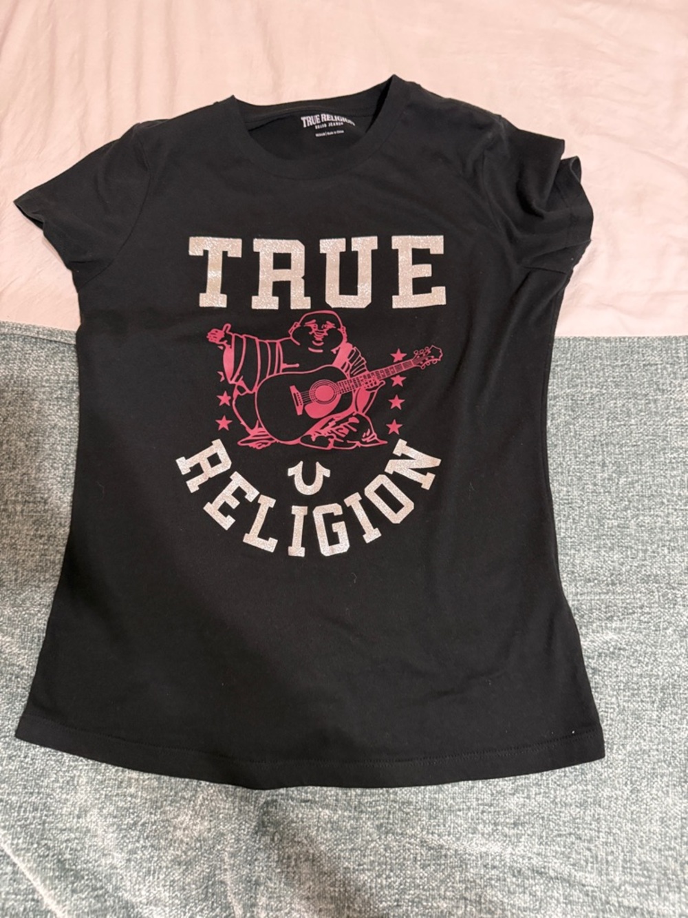 True Religion women’s' Black Graphic Tee with red Logo
